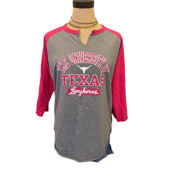 UNIVERSITY OF TEXAS LONGHORNS UT Russell Raglan T-Shirt Tee Top size XL PINK - Picture 1 of 8